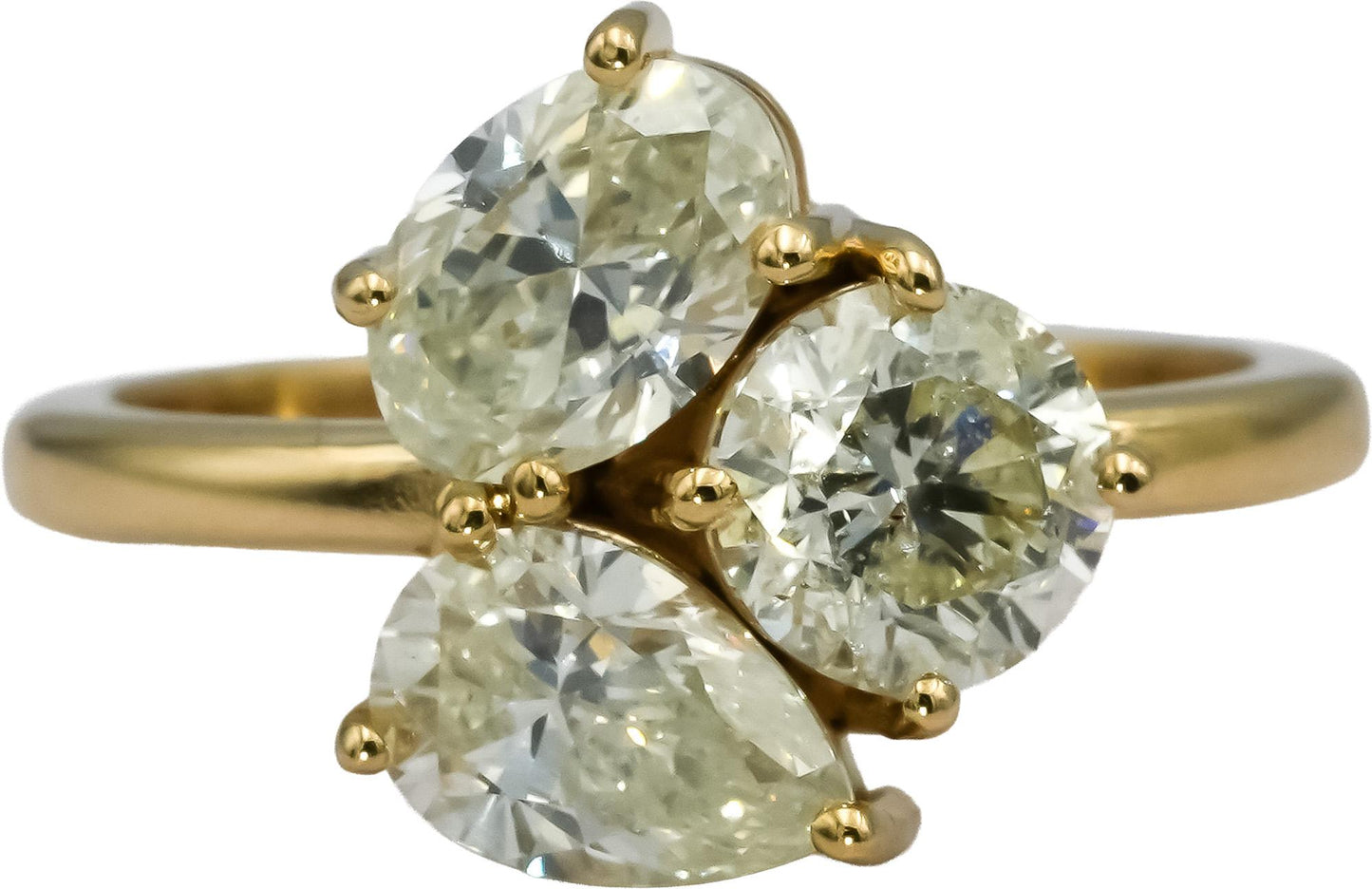 14k Yellow Gold Round Oval Pear Cut Diamond Three Stone Ring 2.38CT Size 6.25