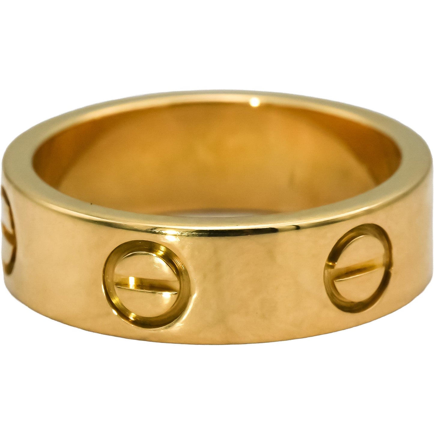 CARTIER 18k Yellow Gold Love Screw Motif Band Ring Size 50 w/ Box & Papers