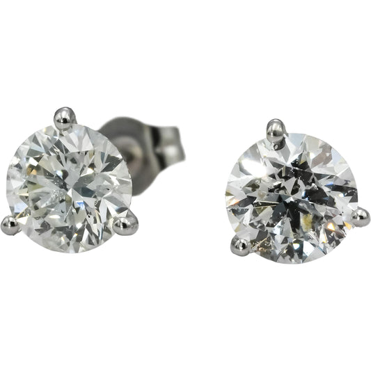 14k White Gold Round Diamond Martini Style Stud Earrings 2.03CT