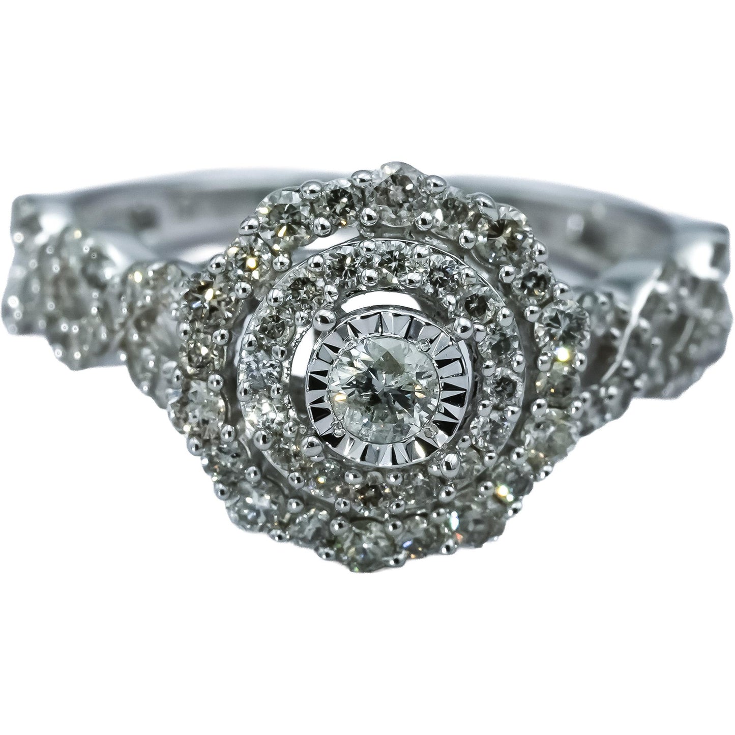 14k White Gold Round Diamond Double Halo Ring 0.50CT Size 7