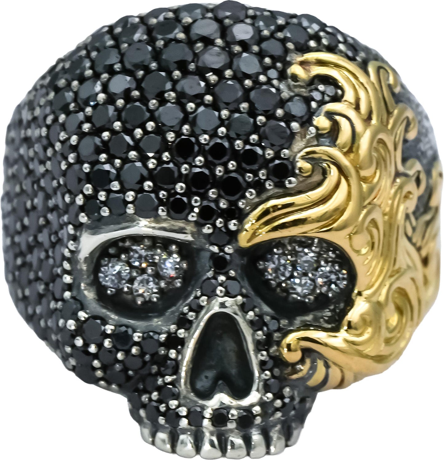DAVID YURMAN 18k Gold Sterling Silver Diamond Waves Skull Ring 3.25CT