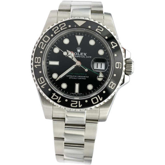 ROLEX Stainless Steel GMT Master II Black Dial Automatic Watch w/ B&P 116710LN