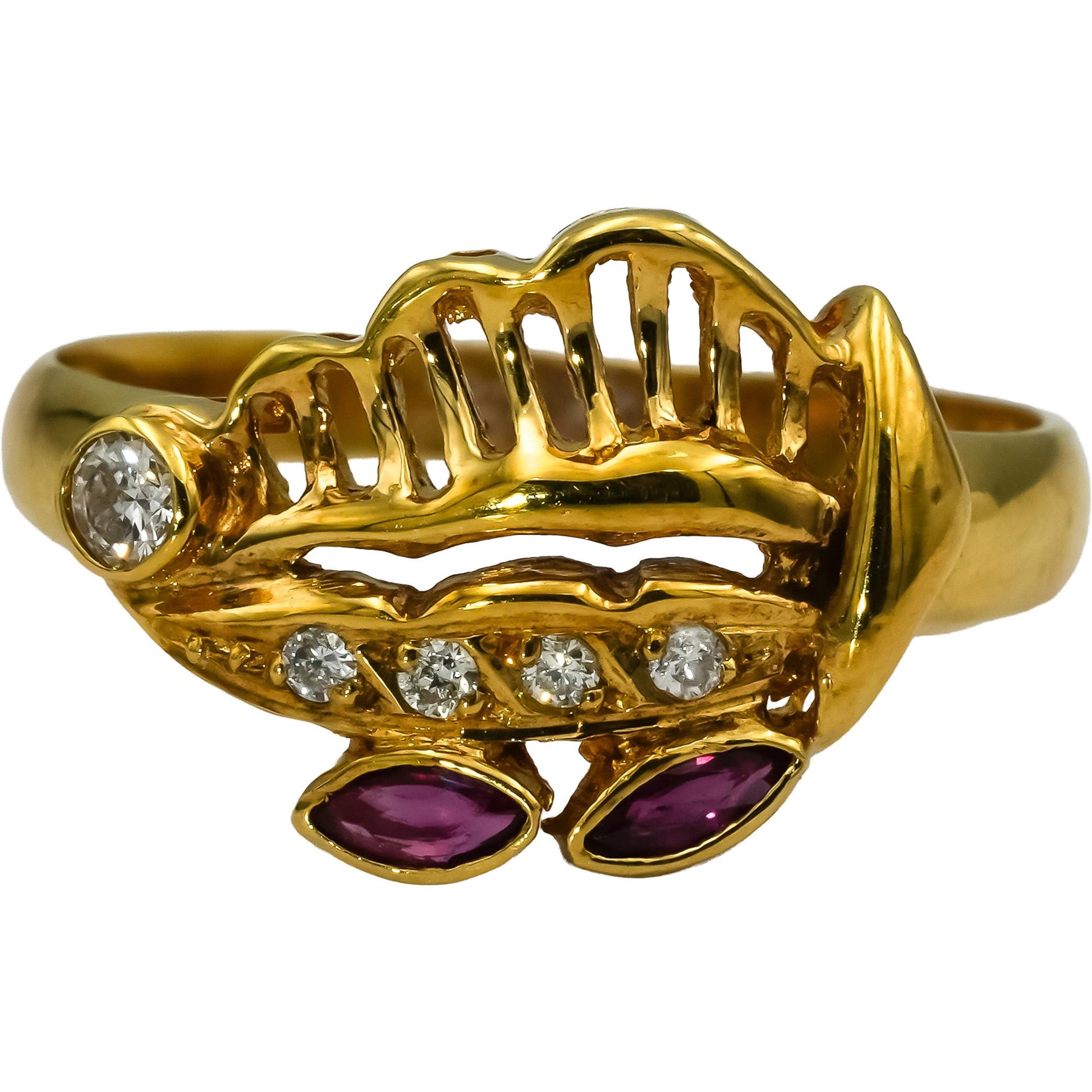 18k Yellow Gold Diamond and Ruby Cocktail Ring 0.20CT Size 8.5