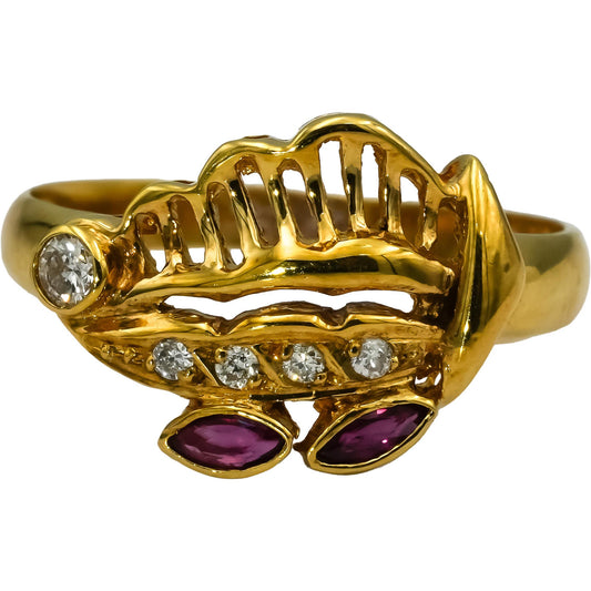 18k Yellow Gold Diamond and Ruby Cocktail Ring 0.20CT Size 8.5