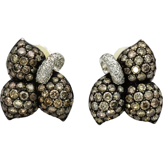 18k White Gold Round Diamond Cluster Floral Earrings 4.0CT