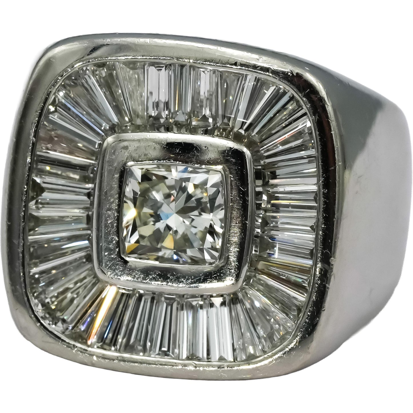 Platinum Round and Baguette Diamond Men's Ring 3.15CT w/ 1.15CT Center Size 9.5