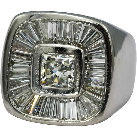 Platinum Round and Baguette Diamond Men's Ring 3.15CT w/ 1.15CT Center Size 9.5