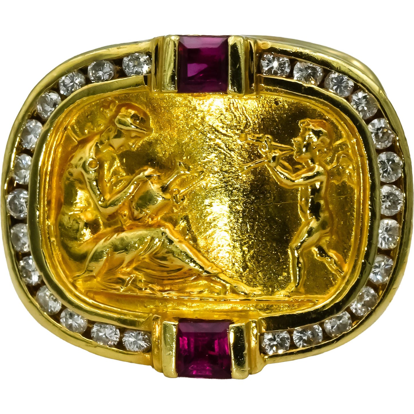 SEIDENGANG 18k Yellow Gold Diamond & Ruby Cupid Venus Ring .63CT Size 5.25