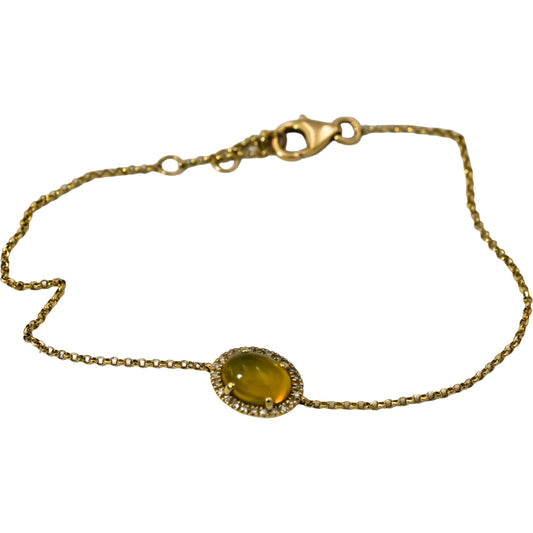 14k Yellow Gold Round Diamond and Cabochon Opal Chain Bracelet 1.12CT