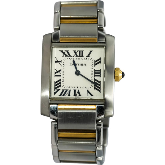 CARTIER Stainless Steel & 18k Gold Tank Françoise Small Model Quartz Watch 2384