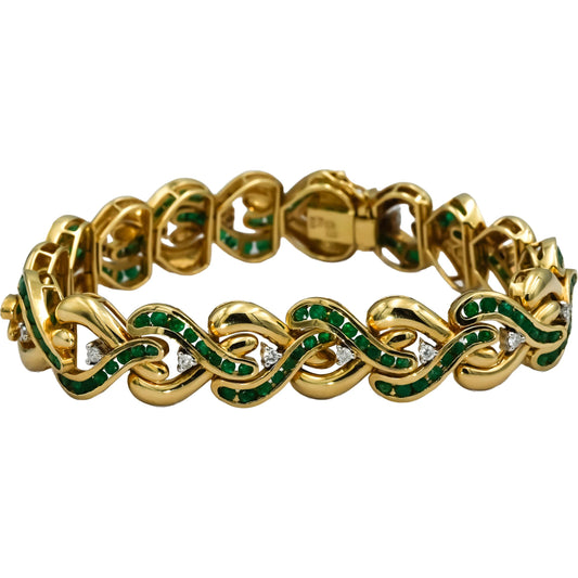 14k Yellow Gold Emerald and Diamond Fancy Link Bracelet 2.35CT