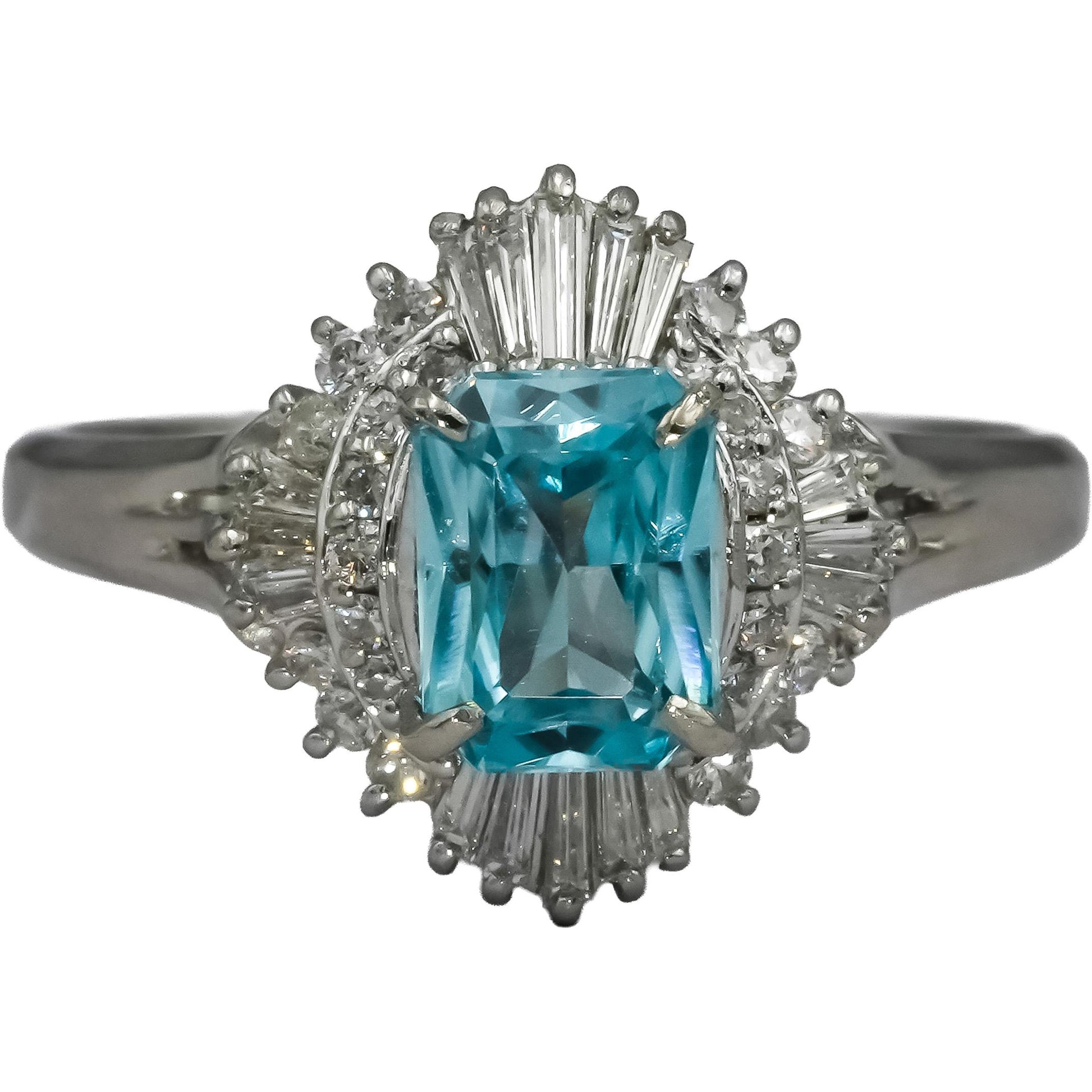 Platinum VS Diamond and Blue Zircon Cocktail Ring 1.59CT Size 7.75