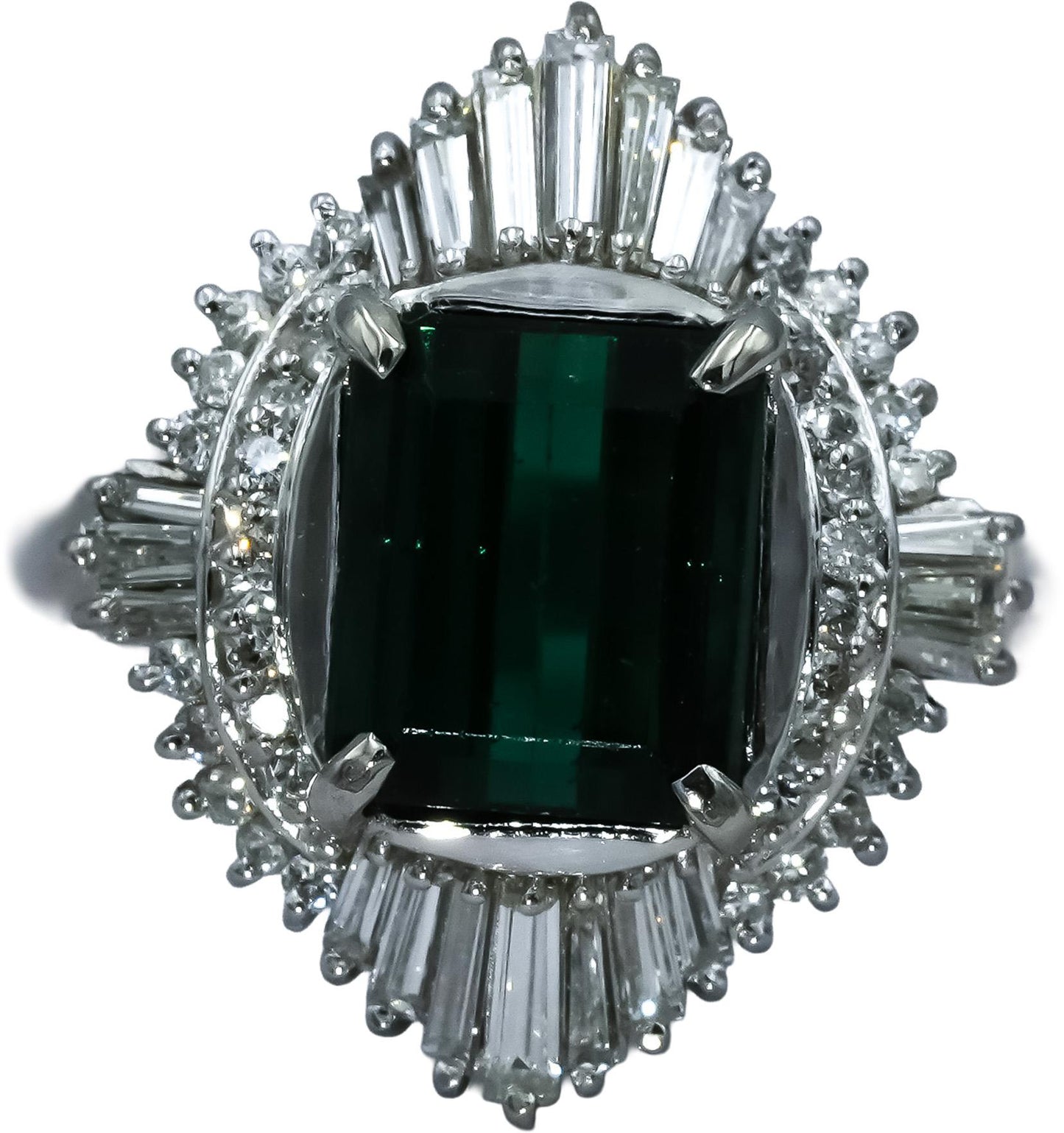 Platinum VS Diamond and Green Tourmaline Cocktail Ring 3.76CT Size 6.25
