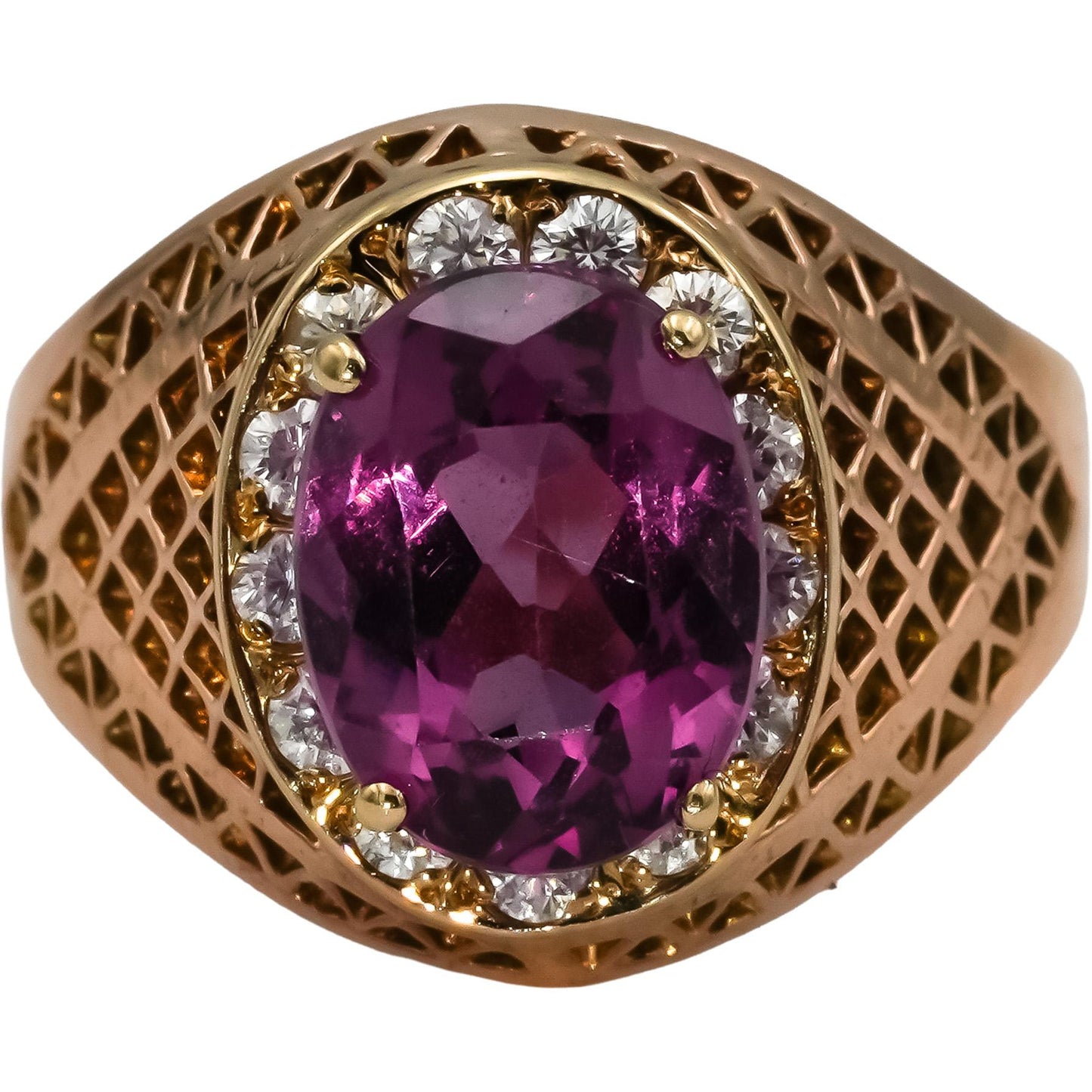 14k Rose Gold VS Diamond and Synthetic Amethyst Ring 4.50CT Size 8.75