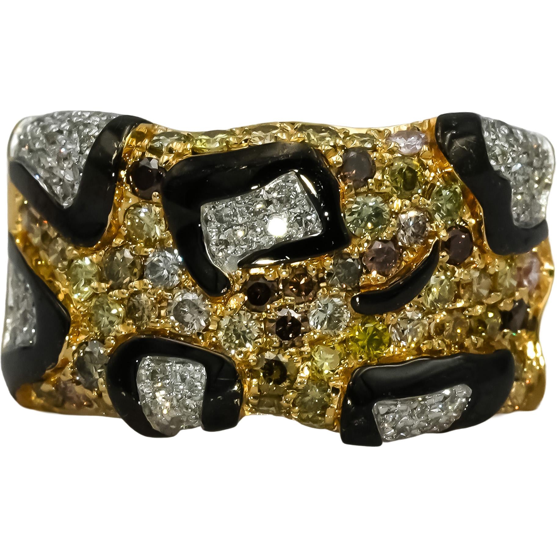 14k Yellow Gold Black Rhodium VS Diamond Cluster Band Ring 1.0CT Size 6.5