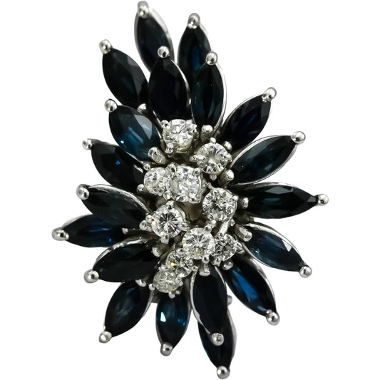 14k White Gold Round Diamond Marquise Sapphire Waterfall Ring 4.70CT Size 4