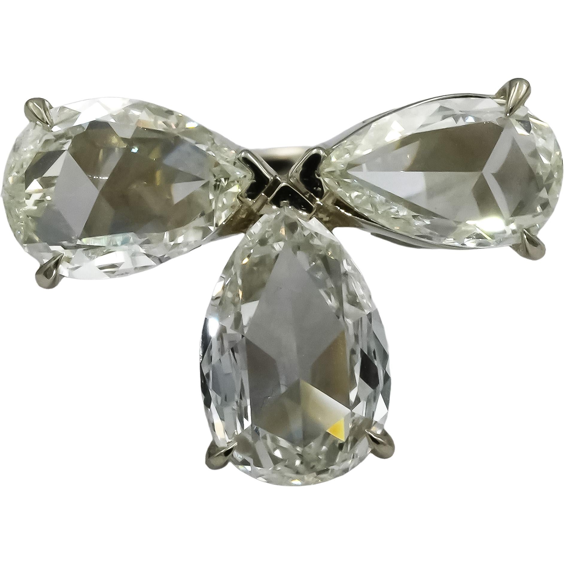 18k White Gold VS Pear Step Cut Diamond Three Stone Ring 3.25CT Size 6.25