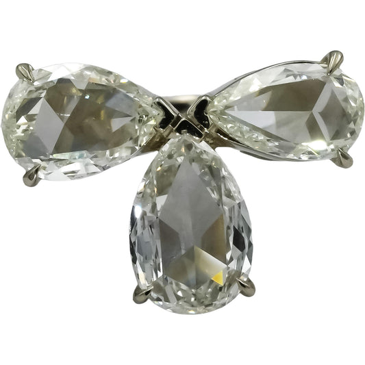 18k White Gold VS Pear Step Cut Diamond Three Stone Ring 3.25CT Size 6.25