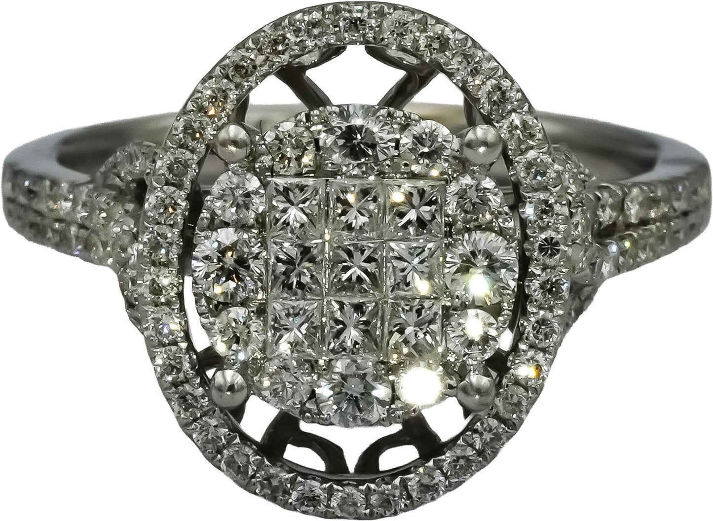 14k White Gold Round Pave Diamond Ring 1.0CT Size 7.25