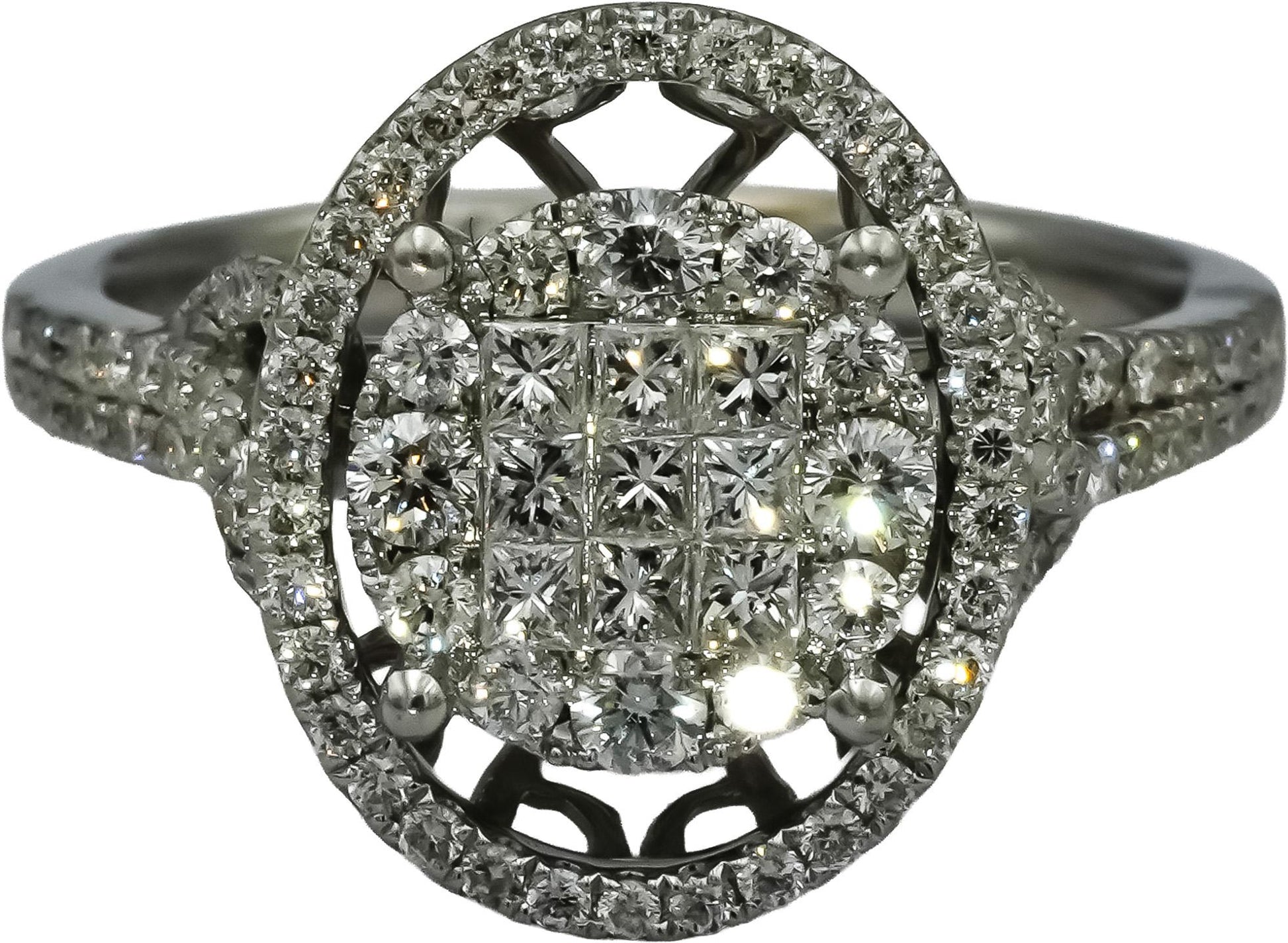 14k White Gold Round Pave Diamond Ring 1.0CT Size 7.25