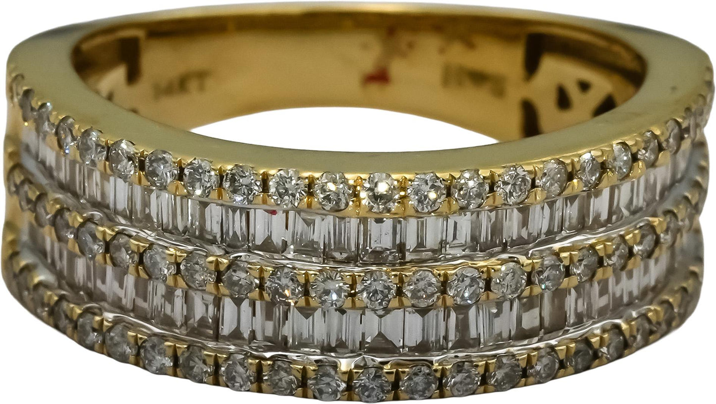 14k Yellow Gold Round and Baguette Diamond Band Ring 2.0CT Size 10
