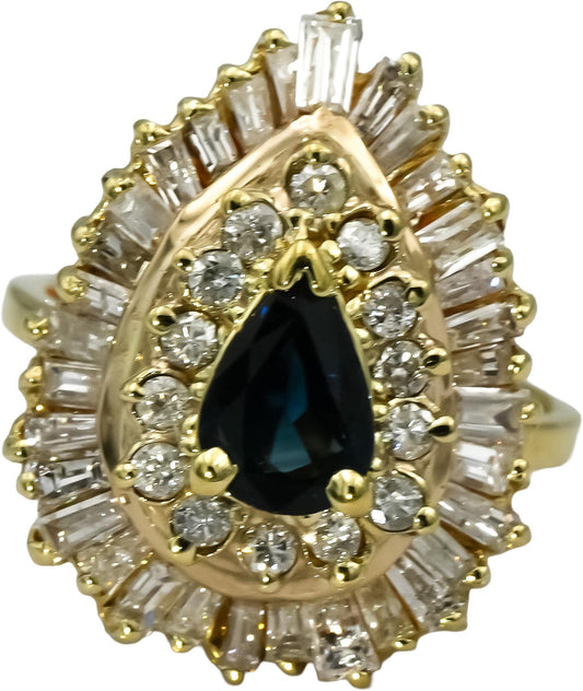 14k Yellow Gold Diamond and Sapphire Cocktail Ring 2.50CT Size 5.5