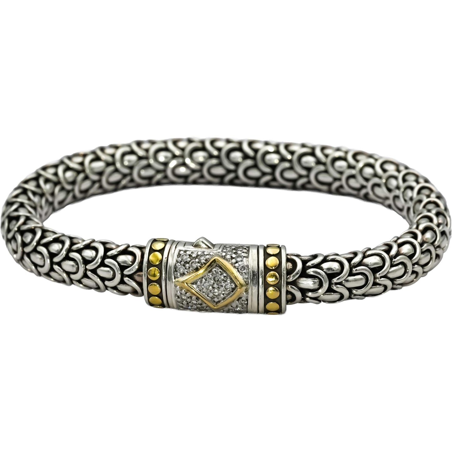 JOHN HARDY Sterling Silver 18k Gold Diamond Naga Collection 8mm Bracelet 0.25CT