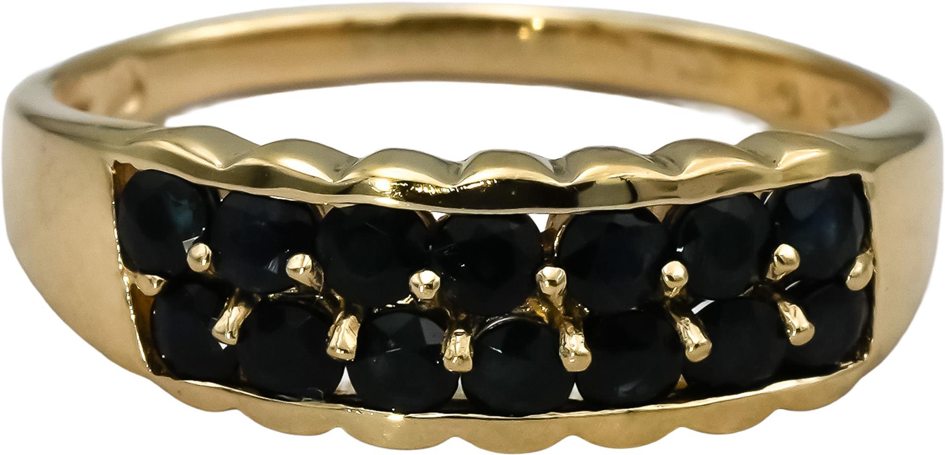 10k Yellow Gold Round Blue Sapphire Band Ring 1.0CT Size 10