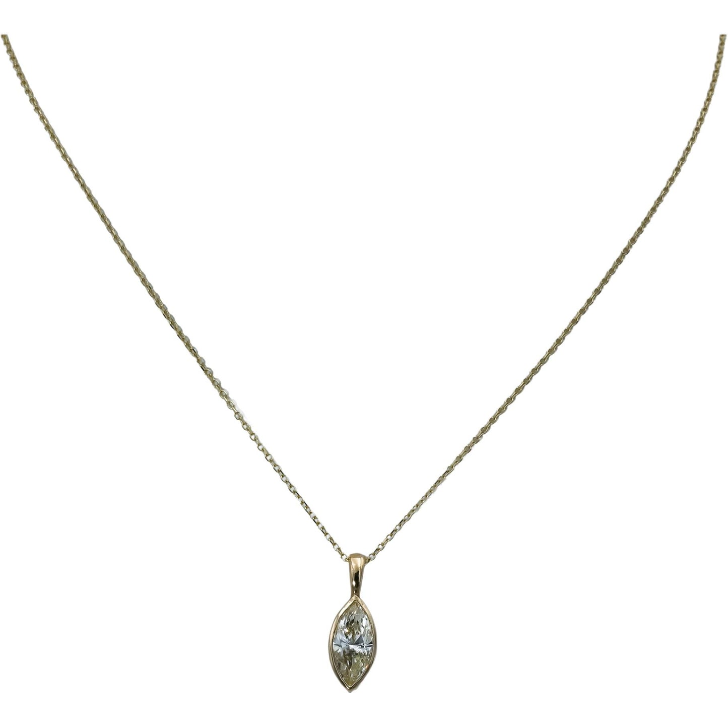 14k Yellow Gold Marquise Cut Diamond Solitaire Pendant Necklace 1.01CT