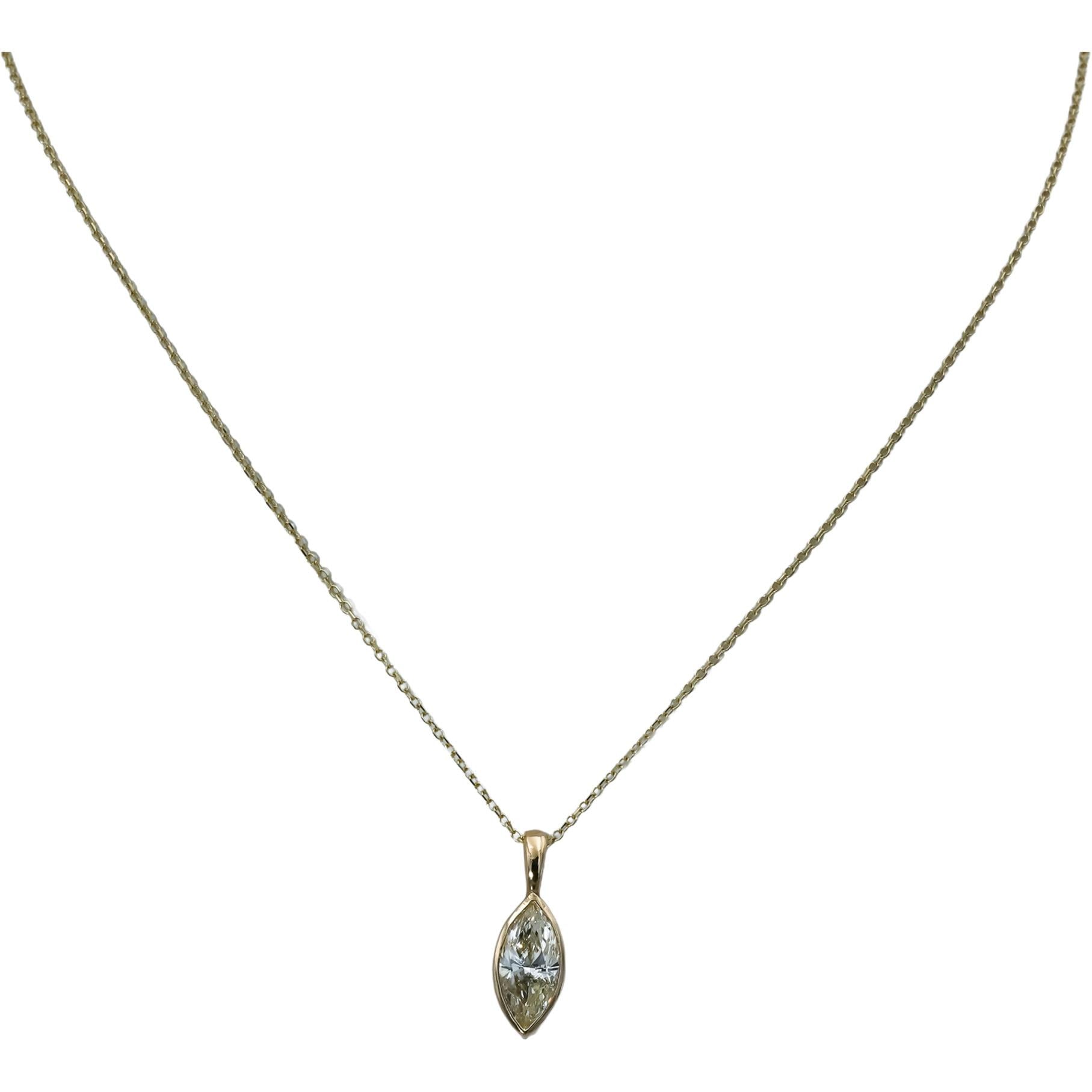 14k Yellow Gold Marquise Cut Diamond Solitaire Pendant Necklace 1.01CT