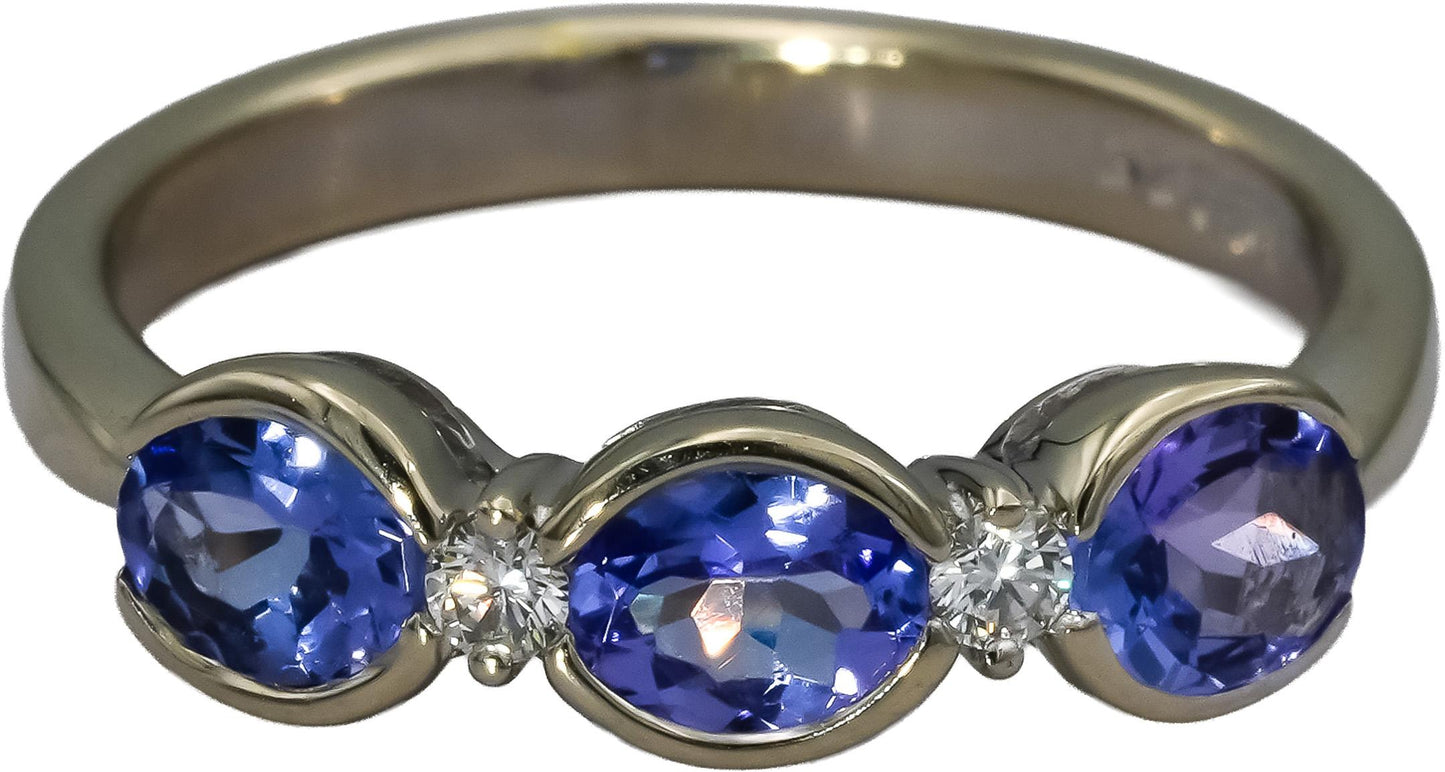 14k White Gold Oval Cut Tanzanite Band Ring 1.25CT Size 7.25 w/ Diamond Accents