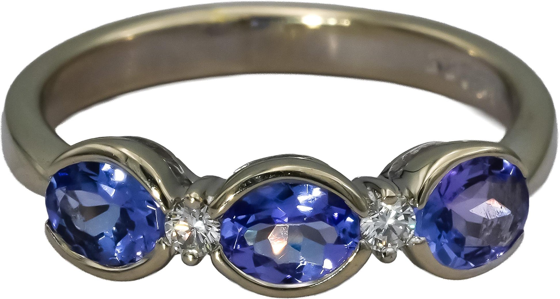 14k White Gold Oval Cut Tanzanite Band Ring 1.25CT Size 7.25 w/ Diamond Accents
