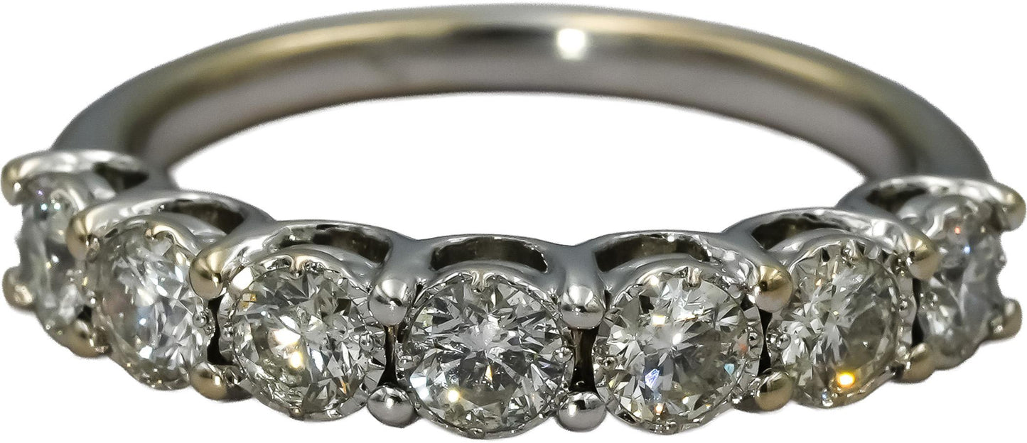 14k White Gold Round Diamond Seven Stone Band Ring 1.0CT Size 7.25