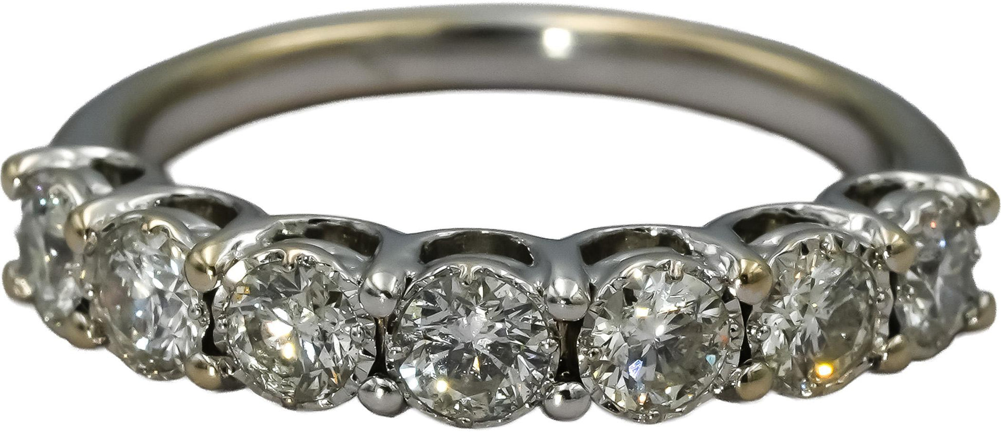 14k White Gold Round Diamond Seven Stone Band Ring 1.0CT Size 7.25