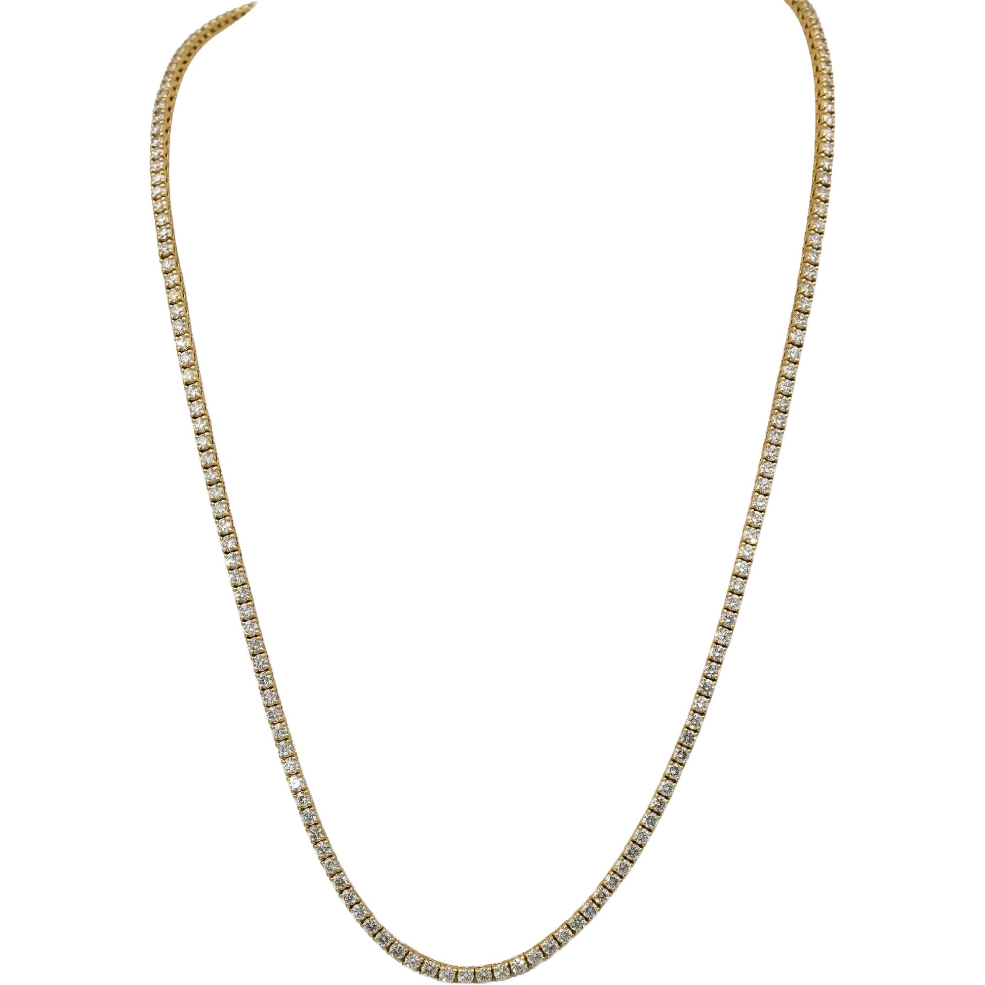 14k Yellow Gold VS Round Diamond Tennis Necklace 9.0CT