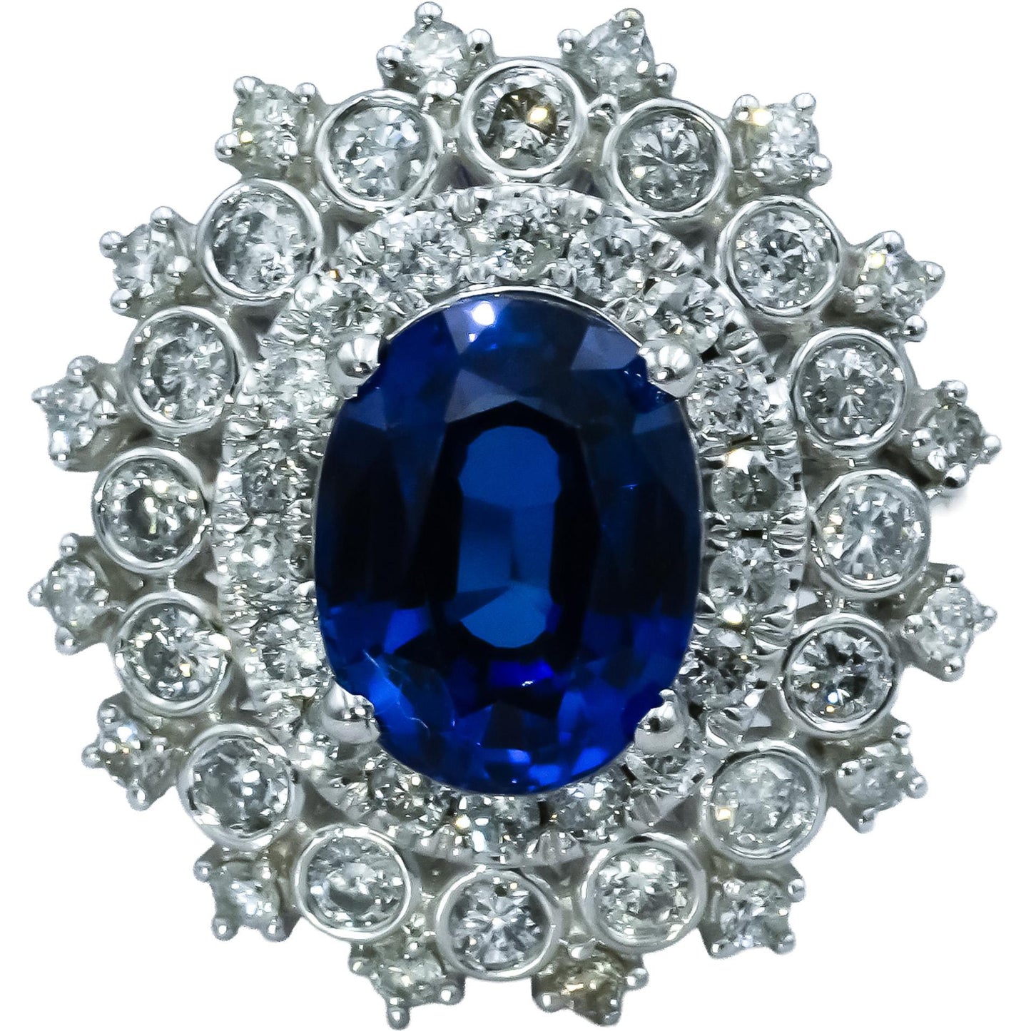 14k White Gold Diamond and Tanzanite Cocktail Ring 3.0CT Size 6
