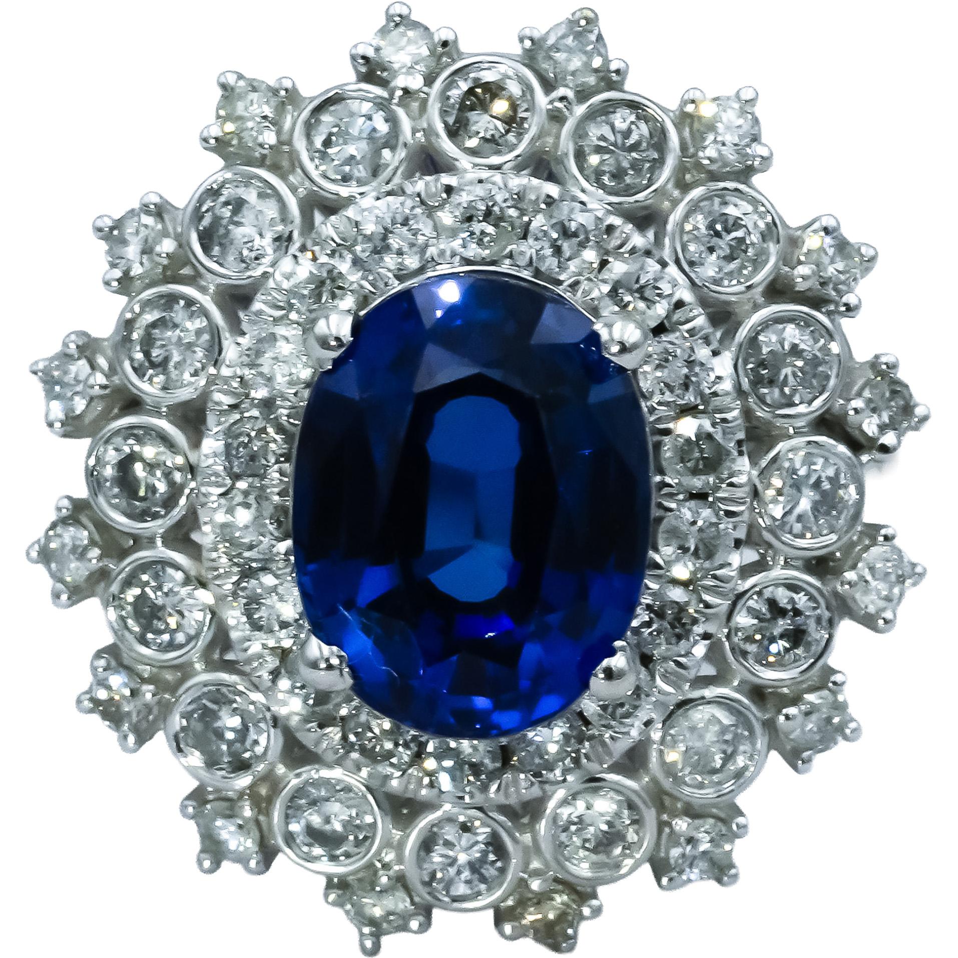 14k White Gold Diamond and Tanzanite Cocktail Ring 3.0CT Size 6