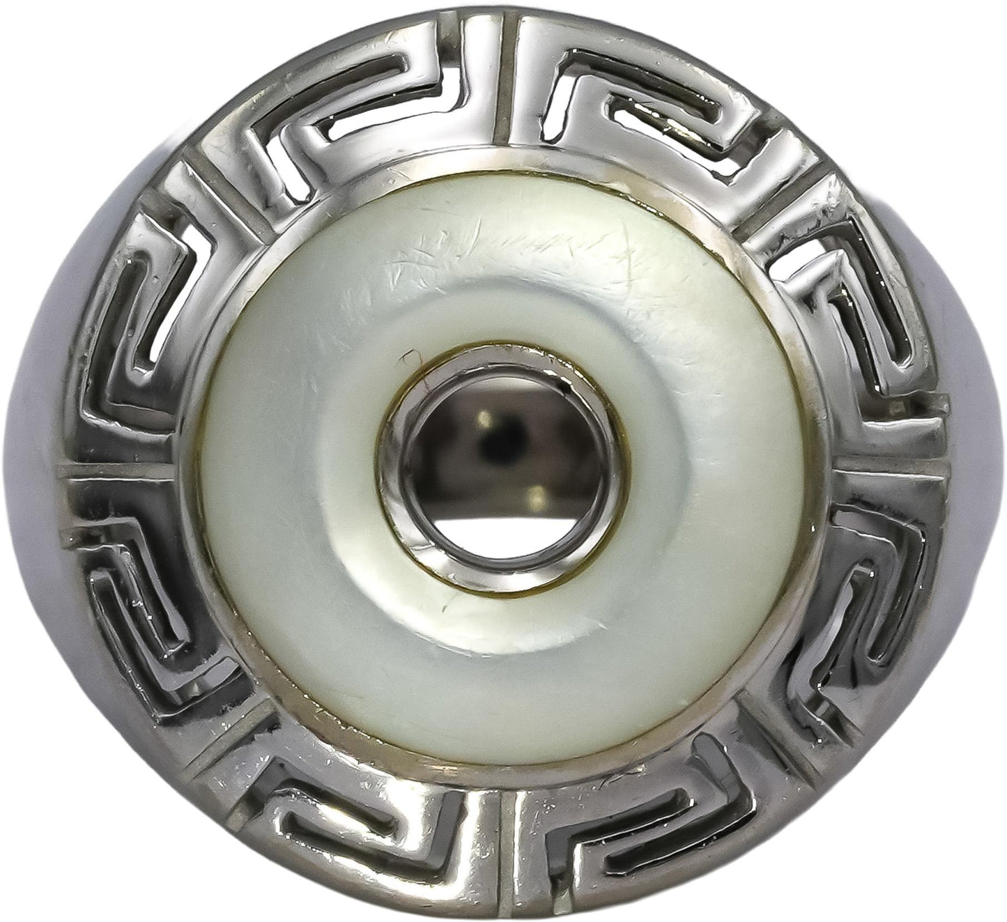 KABANA 18k White Gold Mother of Pearl Greek Key Ring Size 6.25