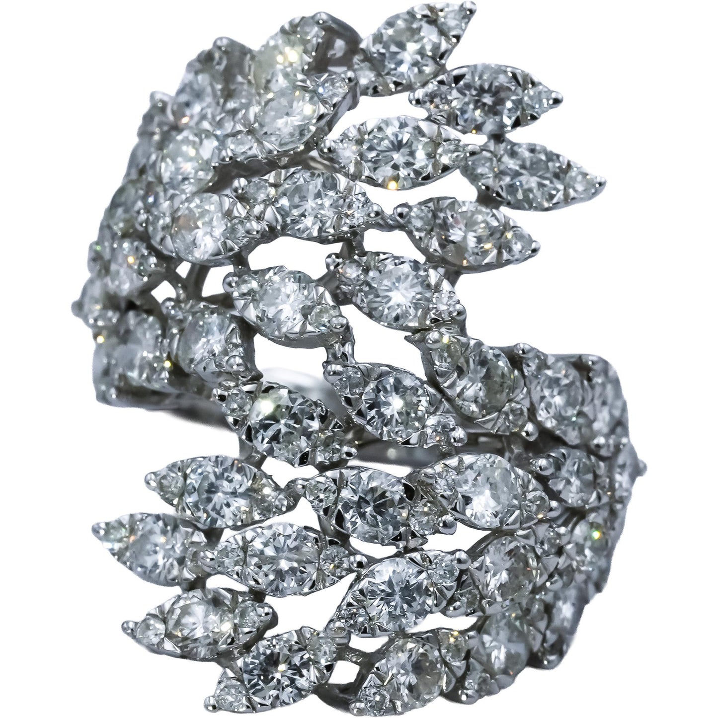 18k White Gold Round Diamond Bypass Cocktail Ring 2.0CT Size 6.5