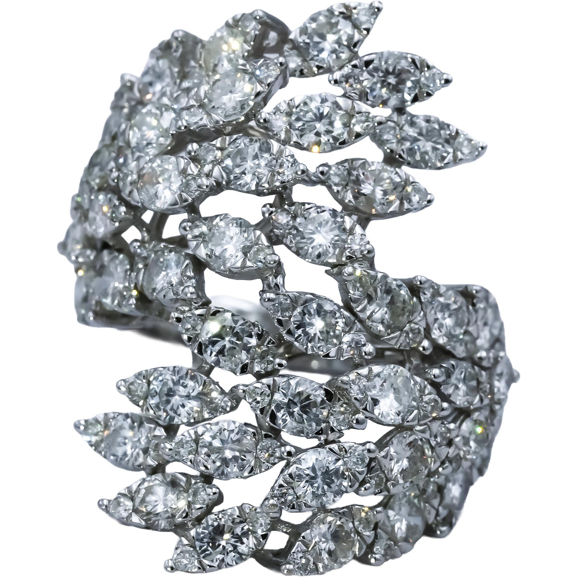 18k White Gold Round Diamond Bypass Cocktail Ring 2.0CT Size 6.5