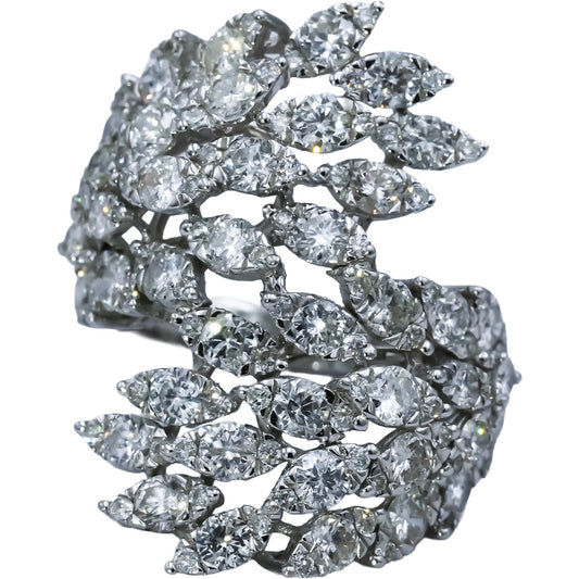 18k White Gold Round Diamond Bypass Cocktail Ring 2.0CT Size 6.5