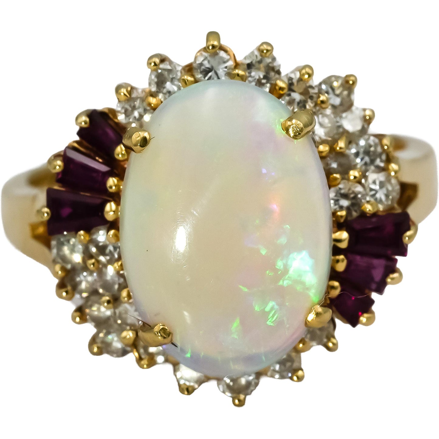14k Yellow Gold Diamond Ruby Opal Cocktail Ring 7.08CT Size 8.75
