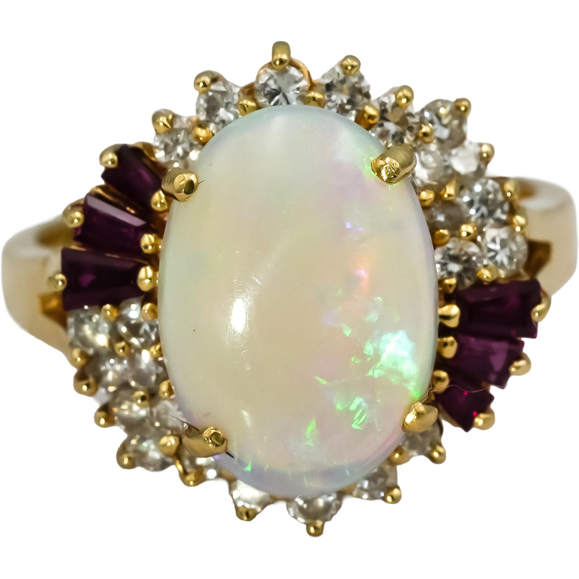14k Yellow Gold Diamond Ruby Opal Cocktail Ring 7.08CT Size 8.75
