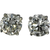14k White Gold Round Cut Diamond Screw Back Stud Earrings 4.03CT