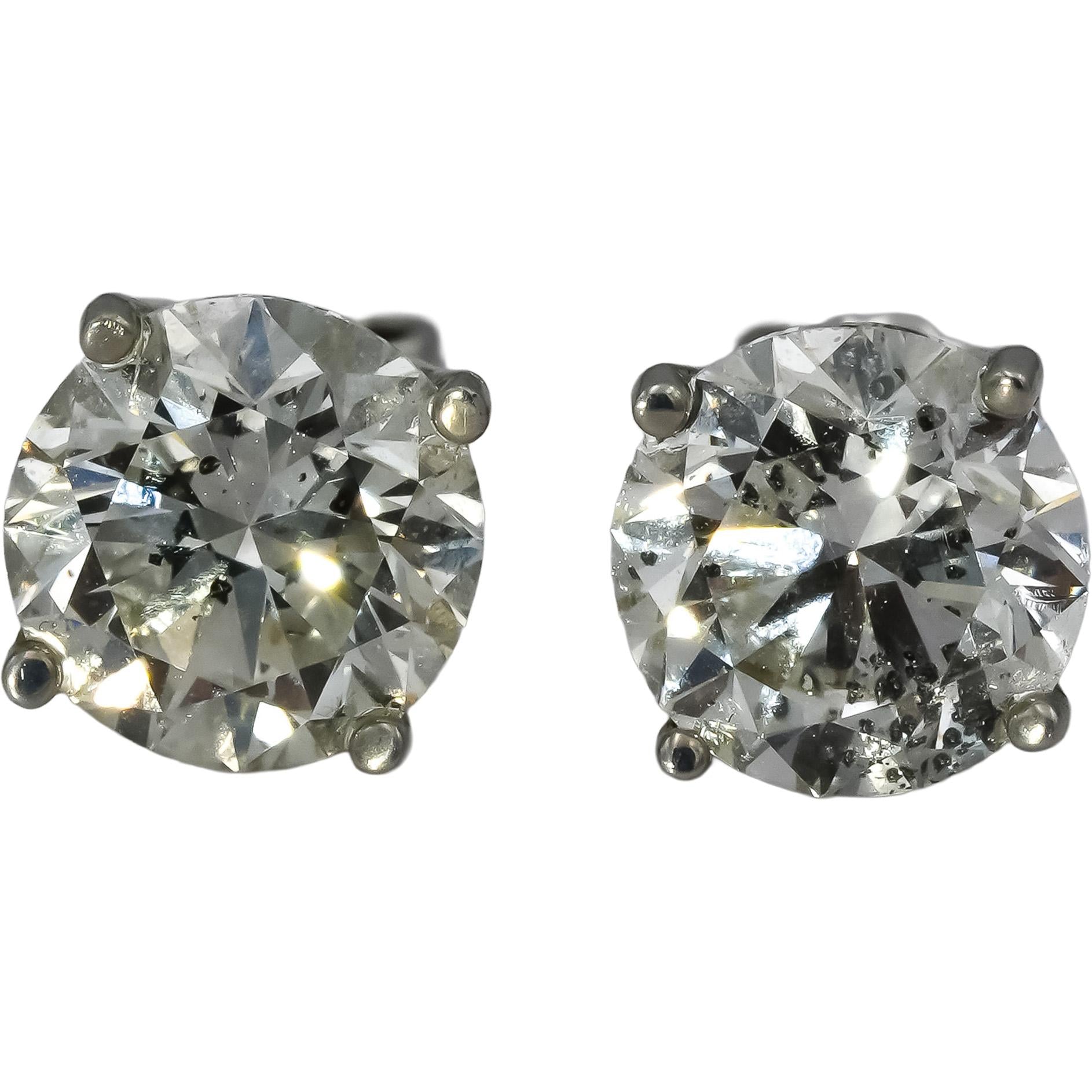 14k White Gold Round Cut Diamond Screw Back Stud Earrings 4.03CT