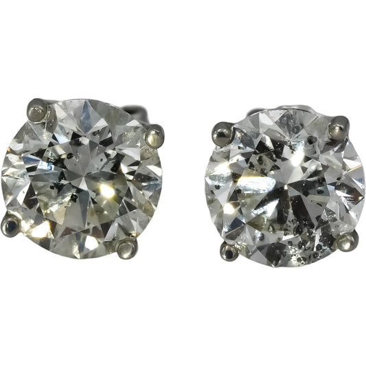 14k White Gold Round Cut Diamond Screw Back Stud Earrings 4.03CT