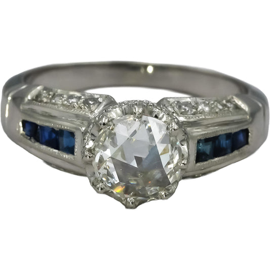 Platinum Antique Style VS Diamond and Sapphire Ring 1.38CT Size 7