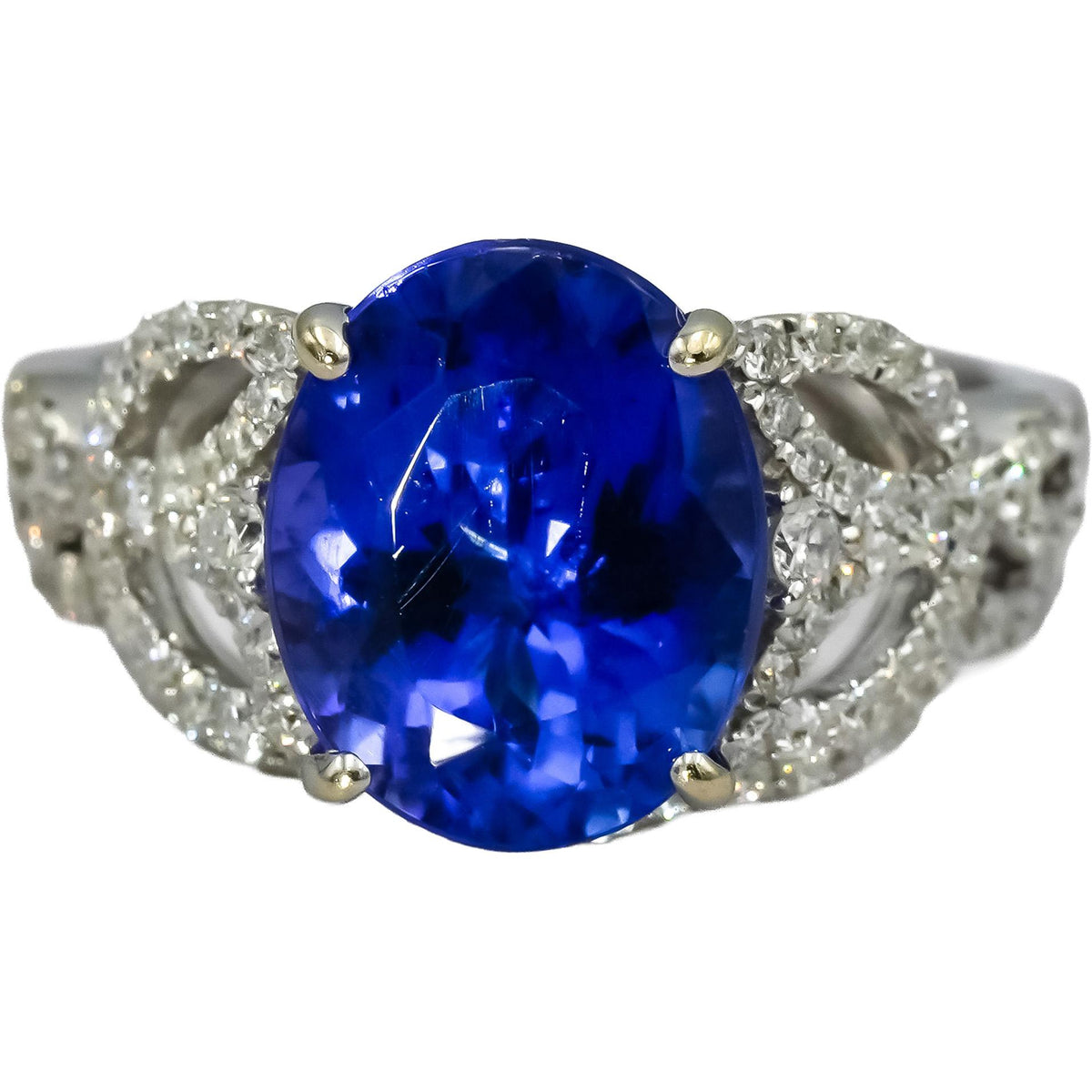 18k White Gold VS Diamond and Tanzanite Cocktail Ring 4.75CT Size 5.75