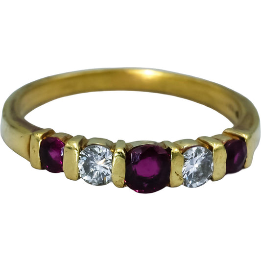 18k Yellow Gold VS Diamond and Ruby Band Ring 0.75CT Size 7.75
