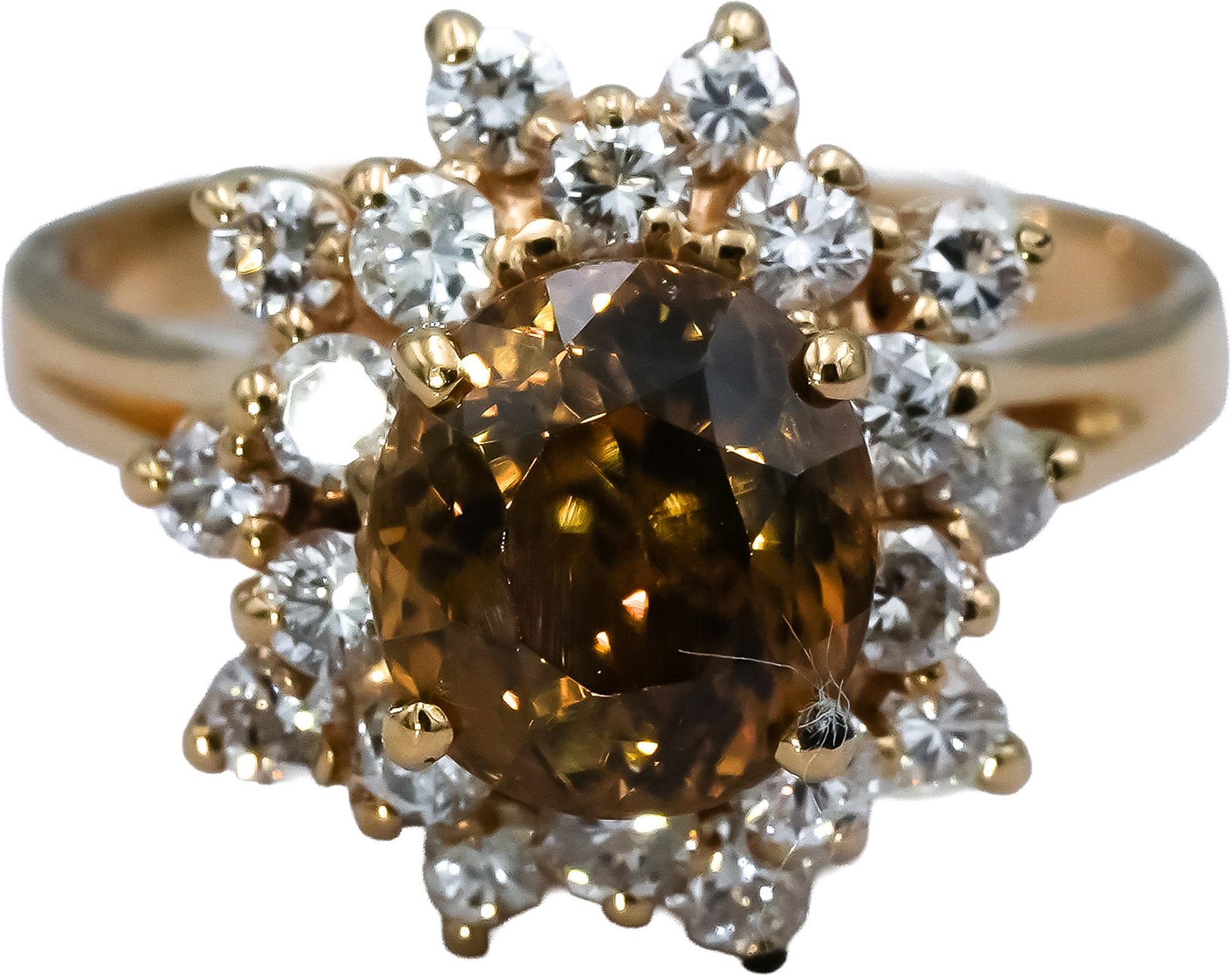 14k Yellow Gold VS Diamond and Quartz Halo Cocktail Ring 4.75CT Size 6.5